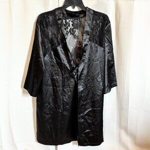 Dark Romantic Kimono Swim Cover Large Black Floral Lace Satin Whimsigoth 18737